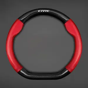Universal Car Steering Wheel Cover, Carbon Fiber Leather, Anti-Slip, Fashionable, Compatible with Honda Civic, 36-38cm, Car Accessories
