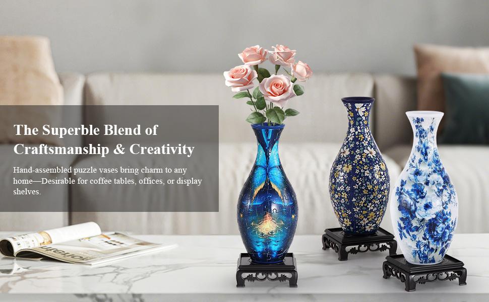 wowsome 3D Puzzle Vase for Adults,Puzzle Planter Pot for Women,3D Art Jar Puzzles for House Flowers Arrangements and Home Decoration (Roses and Butterflies)