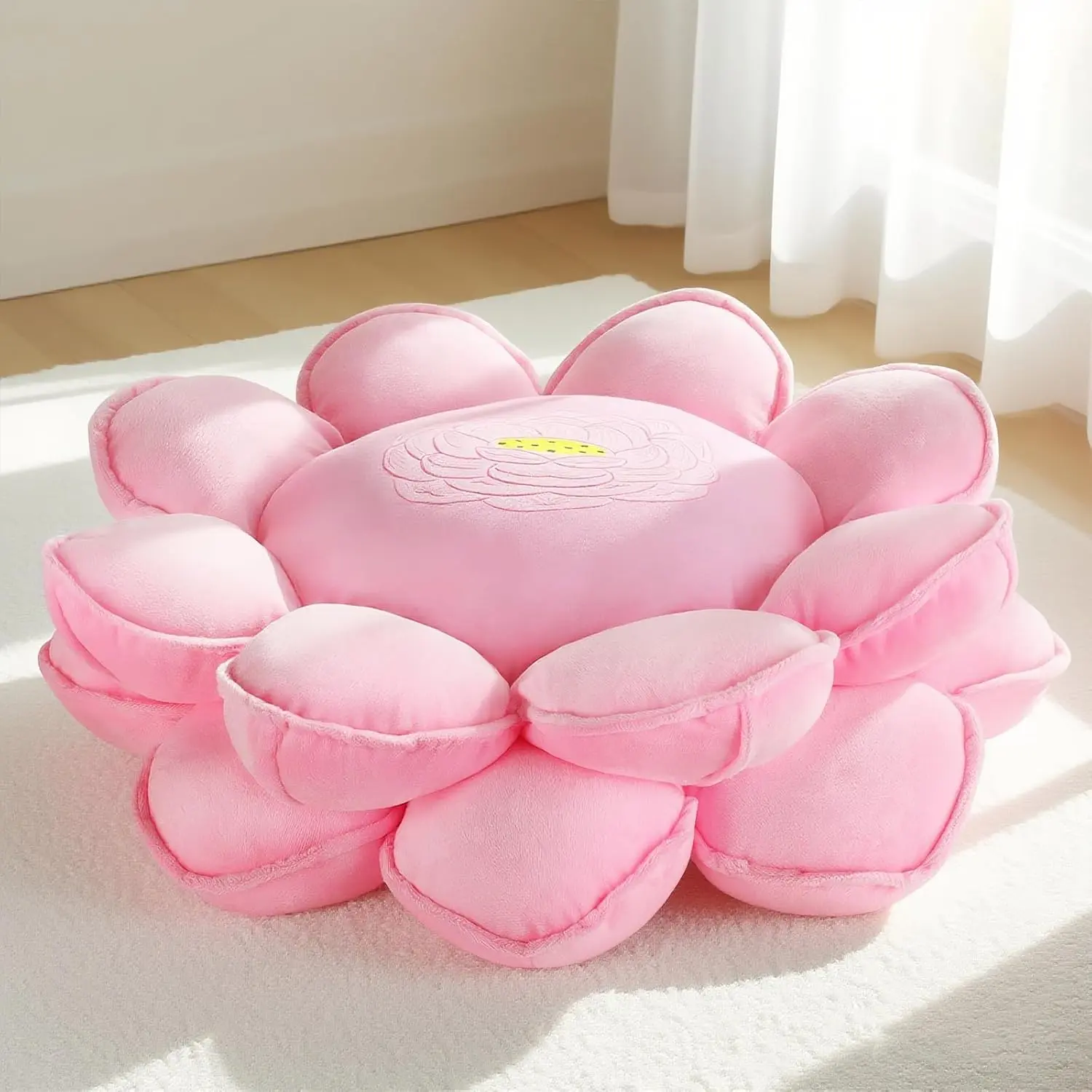 Large Soft Cotton Fabric Floor Cushion - Washable Lotus Flower Design, Functional Floor Pillow for Adults, Decorative Seating for Living Room, Ideal for Relaxation, Lounge, Classrooms, Family Activities, Outdoor Picnics, Bedroom