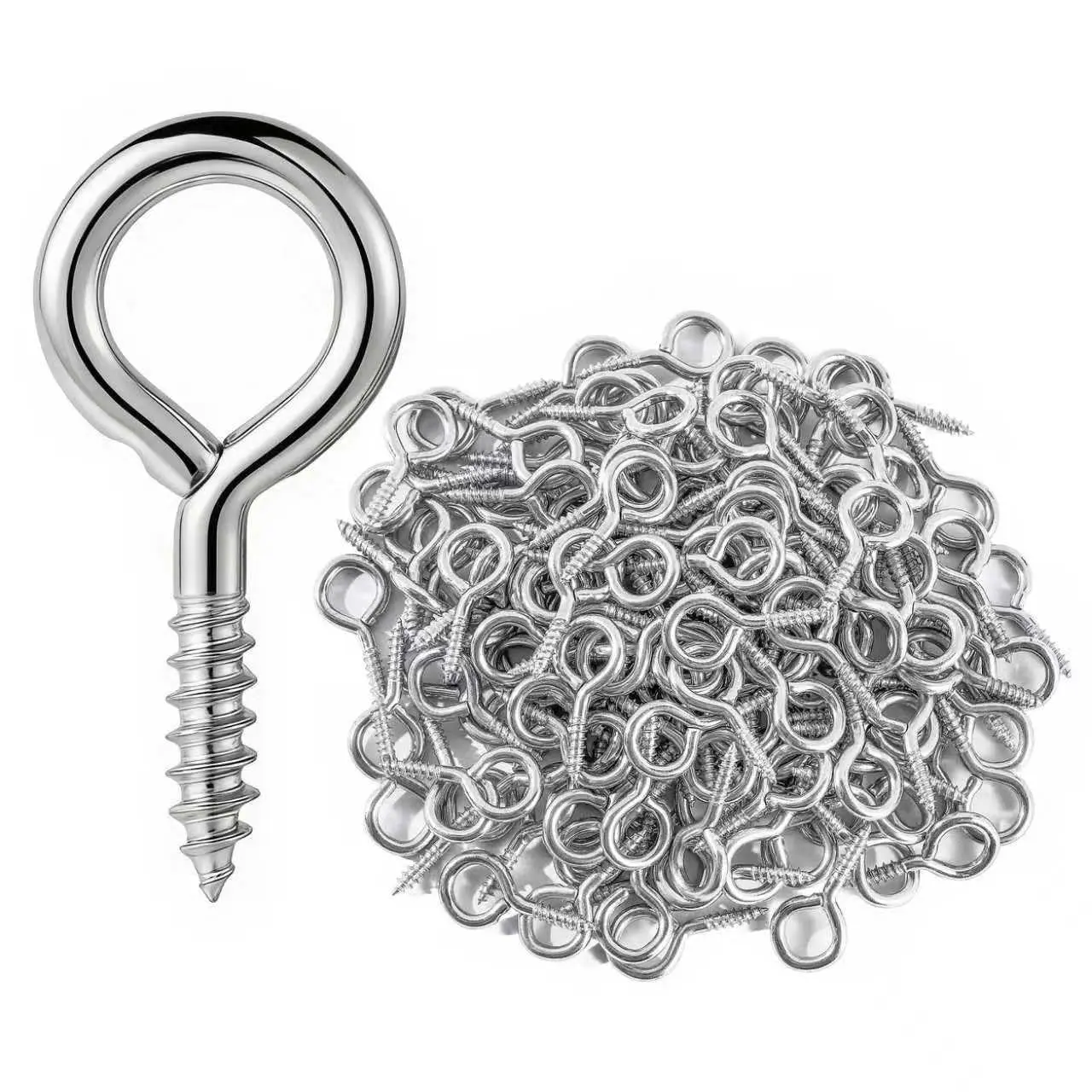Eye Screws, 100Pcs 1 inches Screw Eyes Hooks, 304 Heavy Duty Screw Hooks, Self Tapping Eye Bolts, Indoor & Outdoor  Hanging Artwork New model