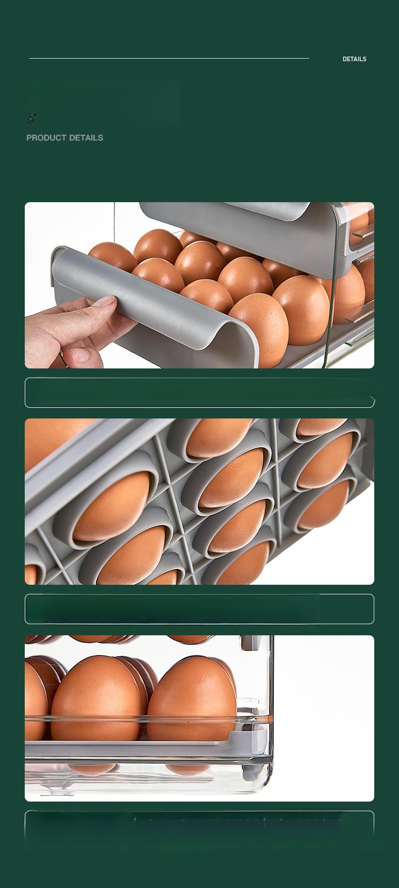 Drawer-Type Transparent Double-Layer Egg Box, 32-Grid Large Capacity Refrigerator Fresh-Keeping Box, Food-Grade Portable Picnic Egg Storage Box, Anti-Collision Easy-Access Kitchen Organizer