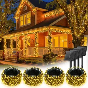4 Pack Solar String Lights Outdoor Waterproof- 40 FT 100 LED Solar Powered String Lights with 8 Lighting Modes, IP Waterproof Solar Christmas Lights for Outdoor Outside Tree Party Decor, Warm White