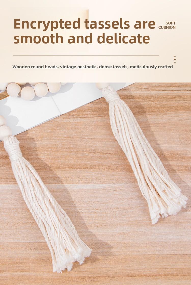 Boho Handmade Wood Bead Garland with Tassels, Natural Wood Beads Curtain Tieback, Farmhouse Rustic Home Decor for Living Room Bedroom, Perfect for Boho Interior Design, Wall Hanging Accent