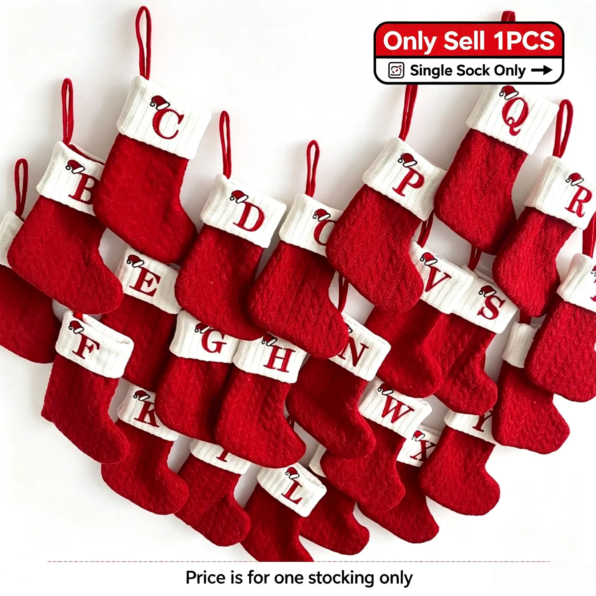 Personalized Initial Lucky Red Knitted Christmas Stockings, 26 English Letters Christmas Hanging Stockings, Suitable for Fireplace Hanging, Home Decoration, Party Decoration, and Daily Gift-giving Christmas Party Supplies
