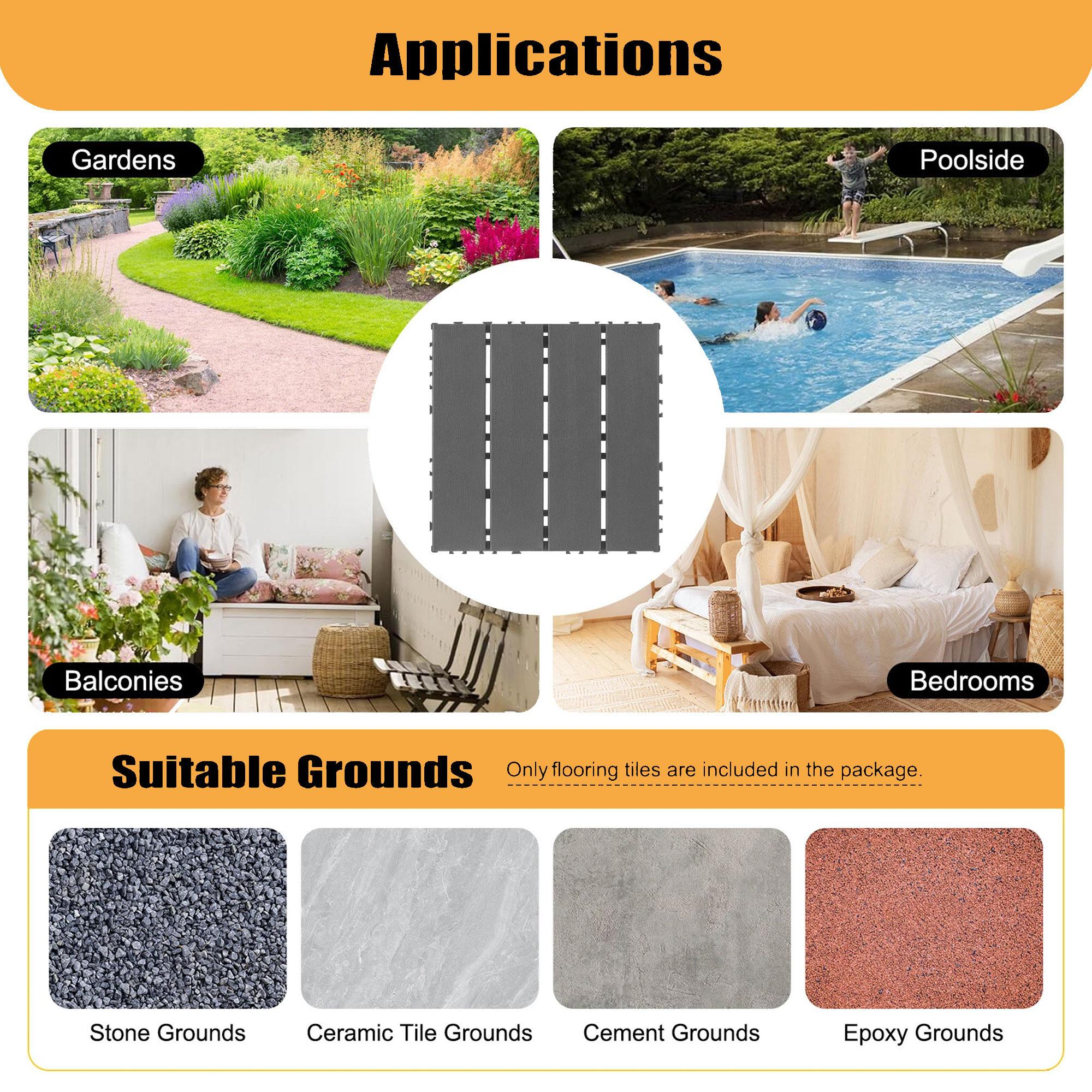 44-Pack Polypropylene Interlocking Patio Deck Tiles - Weather-Resistant Outdoor Flooring for Balcony, Porch, and Garage, Easy To Install, Easy To Clean