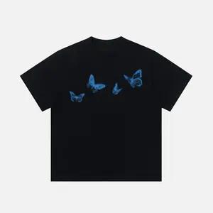 Blurring Butterfly Print Tee Oversized Fit Blurring Butterfly Graphic Psychedelic Print Y2K Unisex Streetwear Top