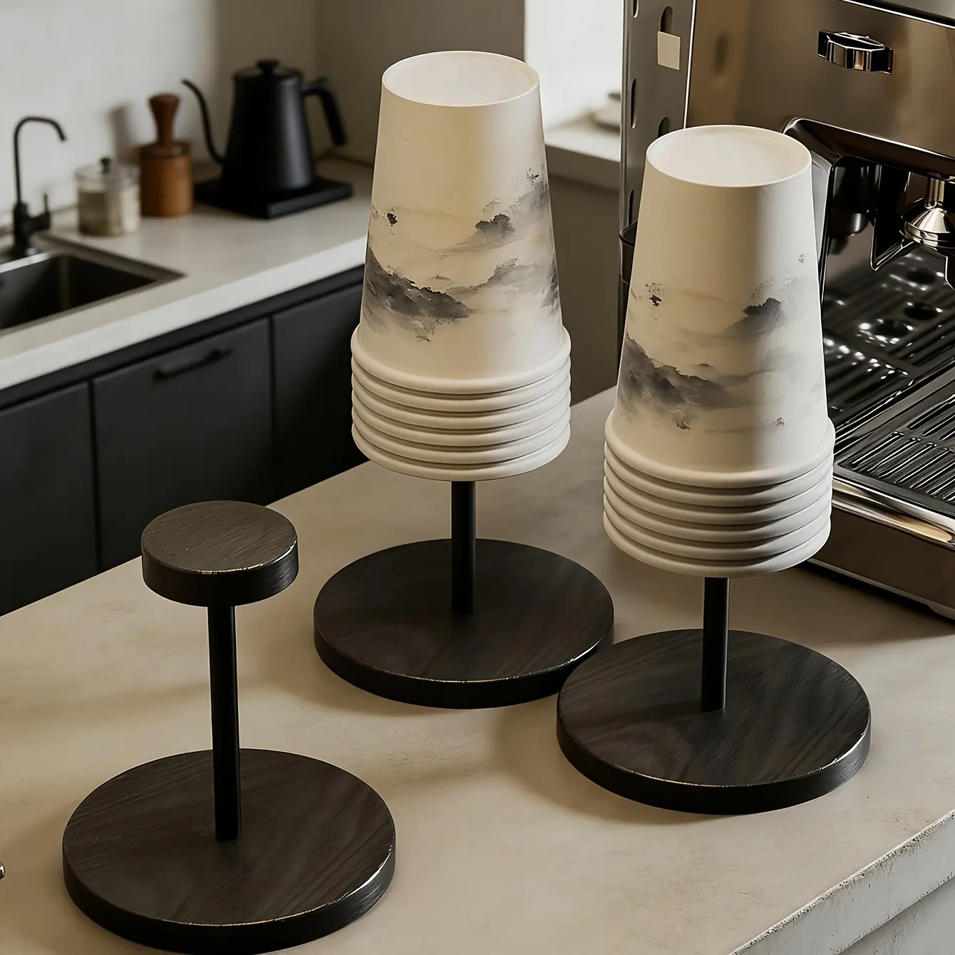 1pc Desktop Cup Holder Stand - Sturdy Countertop Dispenser for Paper Cups, Coffee, Tea & Water. Minimalist Organizer for Office Breakroom, Café, Restaurant & Home Bar. Great Housewarming Gift for Coffee Lovers & Business Owners.