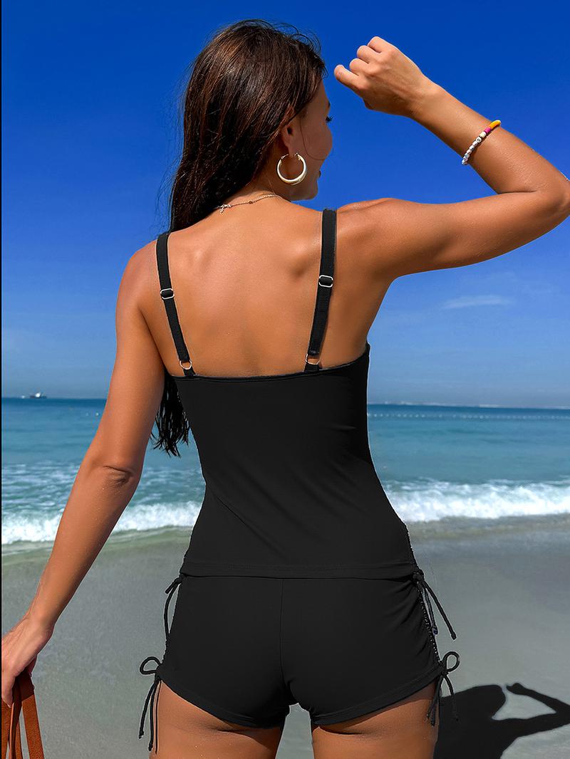 Women's Floral Print Tankini Set - Surplice V-Neck Swim Top with Boy Shorts for Modest Beach & Vacation