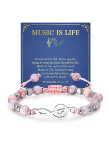 Zebra Music Bracelet, Guitar Note Zebra Square Bead Flat Knot Braided Bracelet, Zebra Note Bracelet for Women