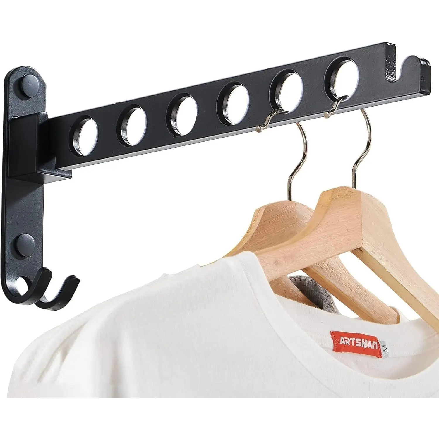Wall Mounted Clothes Drying Rack, Black, 1 Pack | Folding Clothes Hanger for Laundry Room, Retractable wall hanger folds flat, saves space in closets, bathrooms, Small Spaces