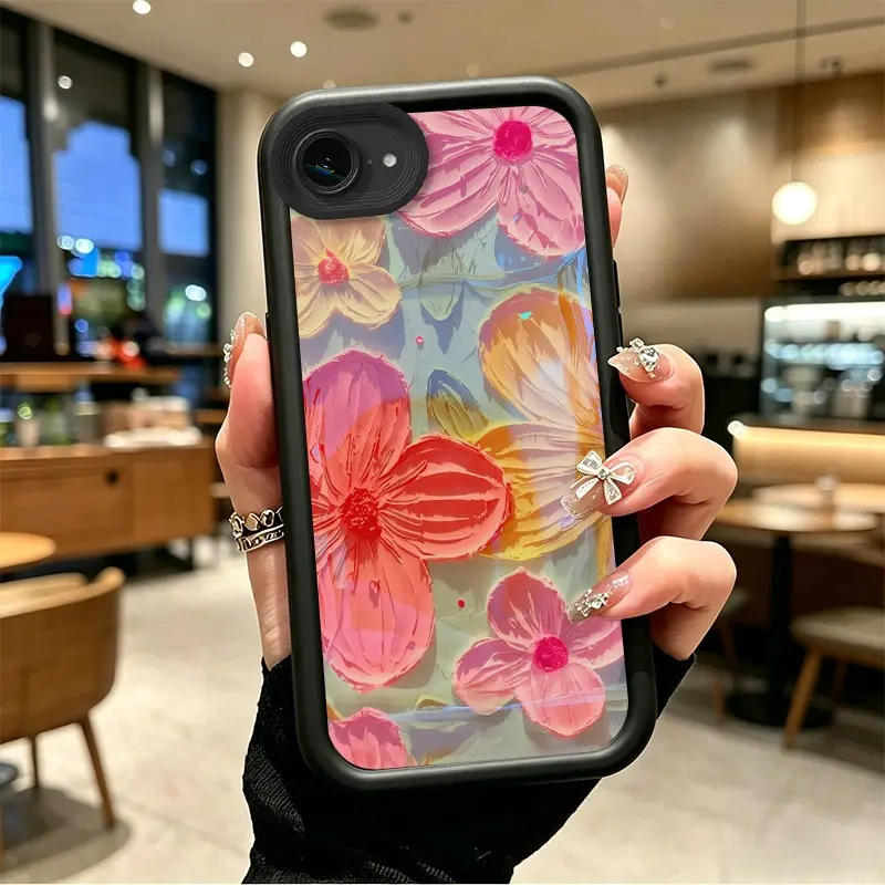 Phone case for iphone 16E 17E Gift TPU Enhanced Peotection Impasto Pink & Yellow Floral Phone Case Full cover protection Celestial Eye Layered Phone Case BO-JT-MQLV