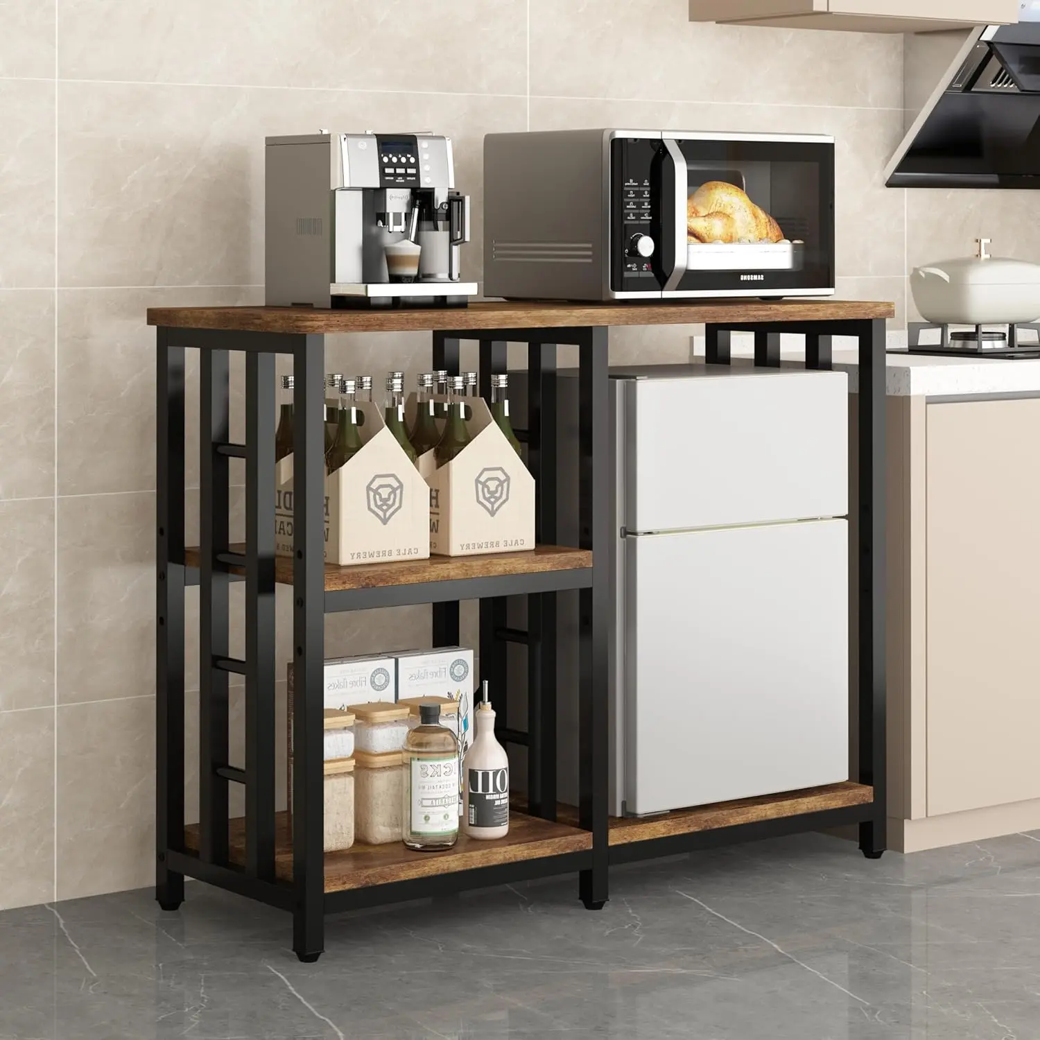 Slim 4-Tier Microwave Stand – Narrow Vertical Shelf with Ample Storage, Freestanding Baker's Rack for Small Kitchens, Apartments & Dorms