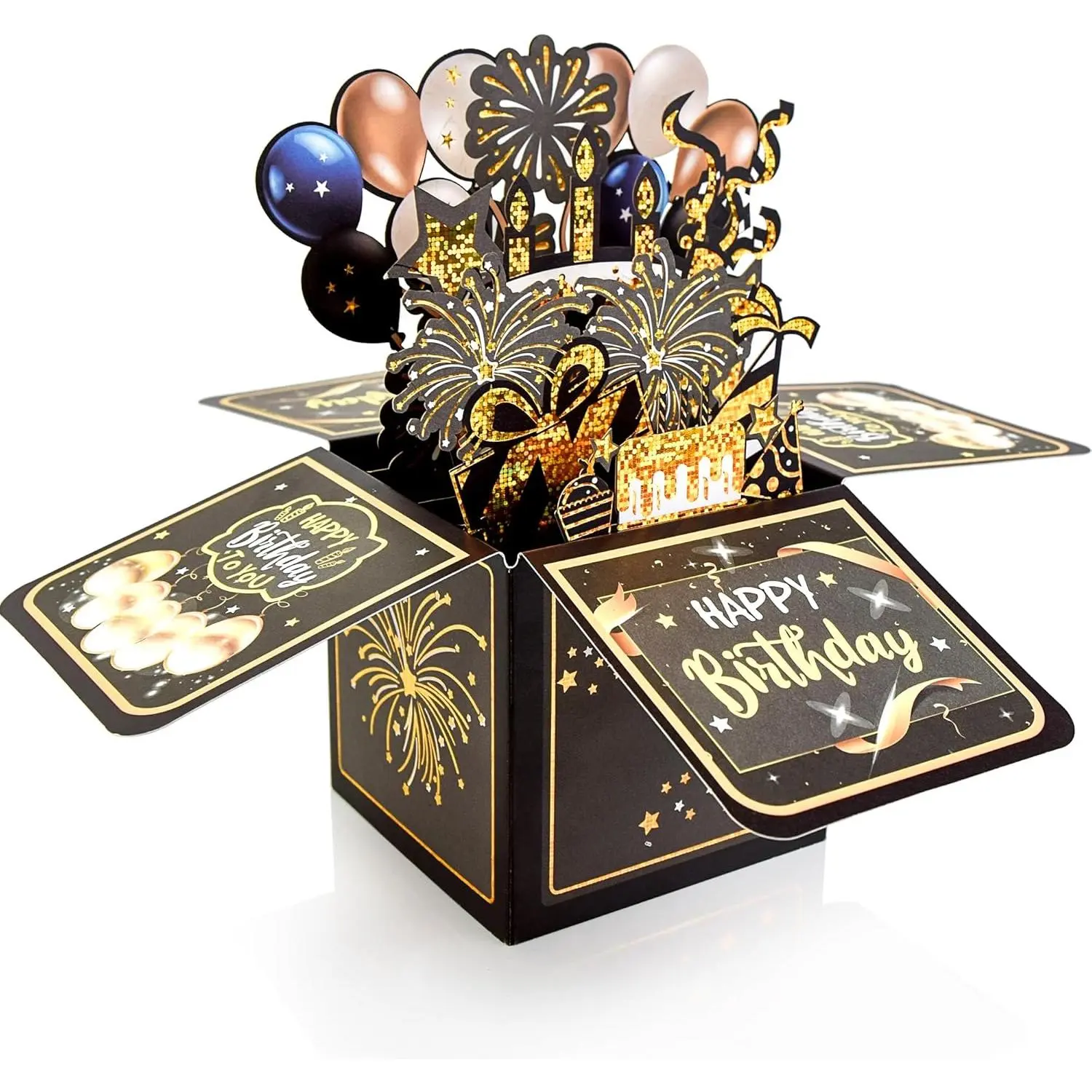 Surprise Pop Up Happy Birthday Cards, Lovely 3D Birthday Card for Adults and Kids with Envelopes, Design Handmade Foldable Greeting Cards for Daughter, Son, Mom, Dad, Friend(Black)