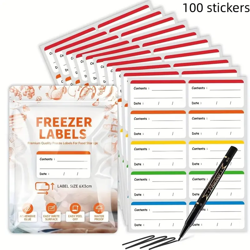 100pcs/Set Colorful Food Storage Labels, Freezer & Pantry Label Stickers, Multifunctional Labels for Food Containers, Kitchen Organization Supplies, Colorful Label Paper