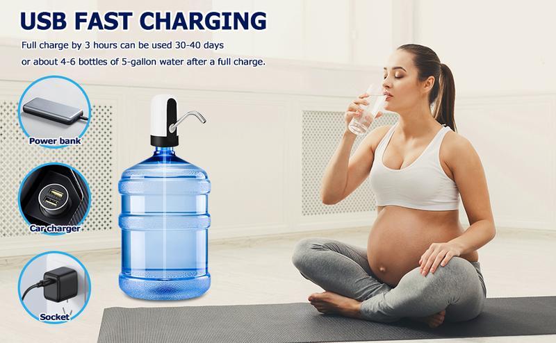 Water Dispenser for 5 Gallon Bottle - Rechargeable Water Pump for 5 Gal Jug, BPA-Free, Food Grade Silicone Hose, Stainless Steel Spout - 30-40 Days Battery Life, Easy One Switch Operation for Kitchen Outdoor Camping Office