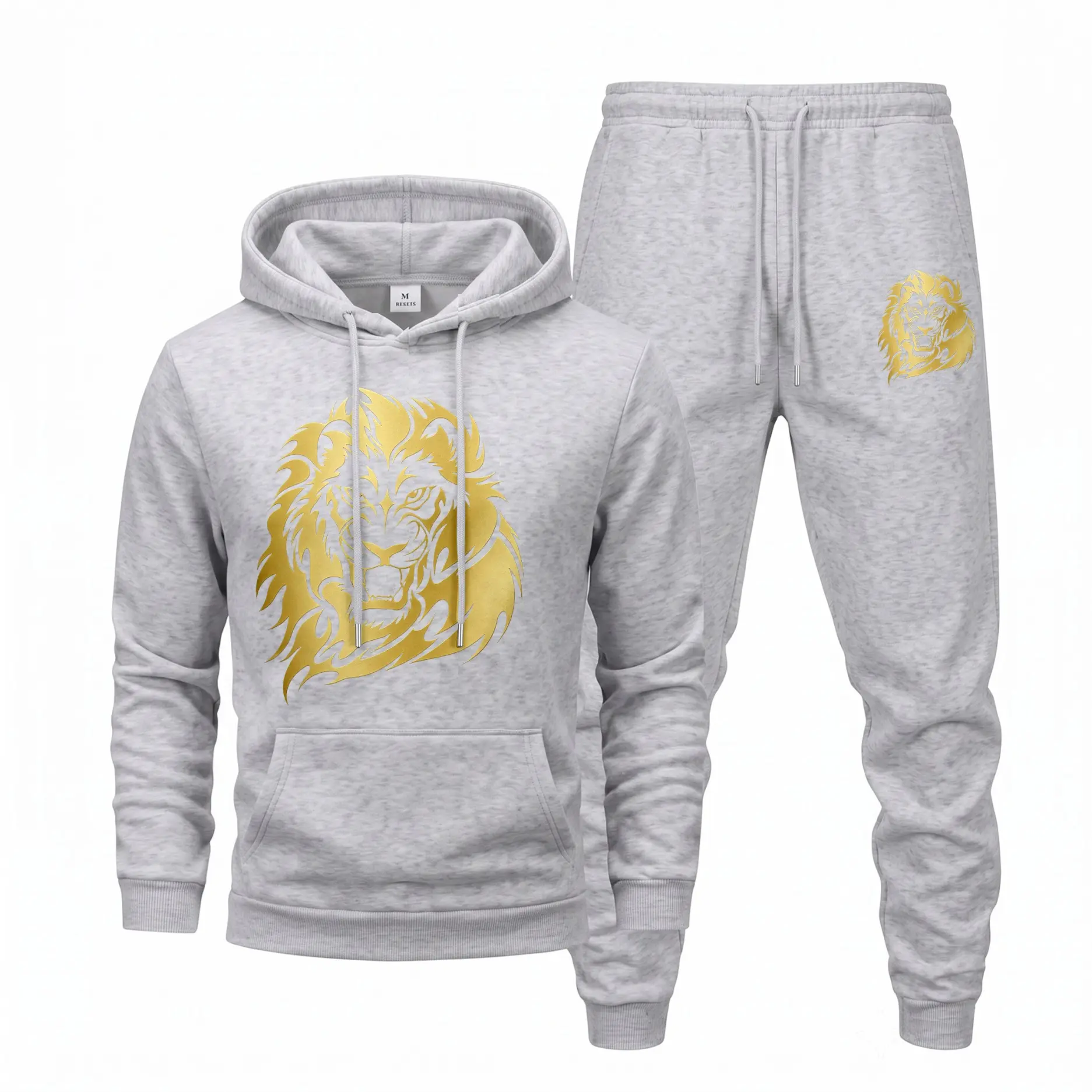Men's Lion Graphic Hoodie and Sweatpants Set, Hip-Hop Long Sleeve Pullover & Drawstring Jogger Pants, Casual Athletic Tracksuit for Fall Winter, Daily Wear, Workout, Travel, Indoor Outdoor and Streetwear
