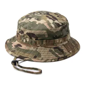 Men's Tactical Camo Boonie Hat - Wide Brim Sun Protection Safari Cap, Breathable Ripstop Outdoor Fishing Hat with Adjustable Chin Strap for Hunting & Hiking