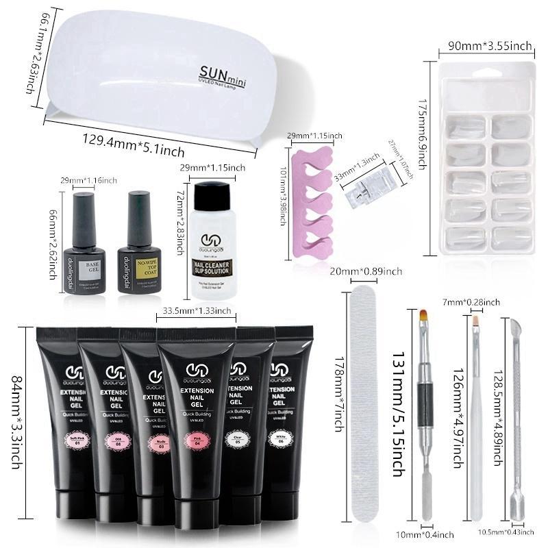 Professional Poly Gel Nail Kit, 1 Set 6 Colors Poly Nail Gel Kit with Uv Lamp, Complete Nail Extension Poly Gel Kit for Beginners, Gift for Women, Poly Gel Polish Kit Gel Extension Kit Nail Supplies Nail Equipment Nail Kit for Beginners, Christmas Gift