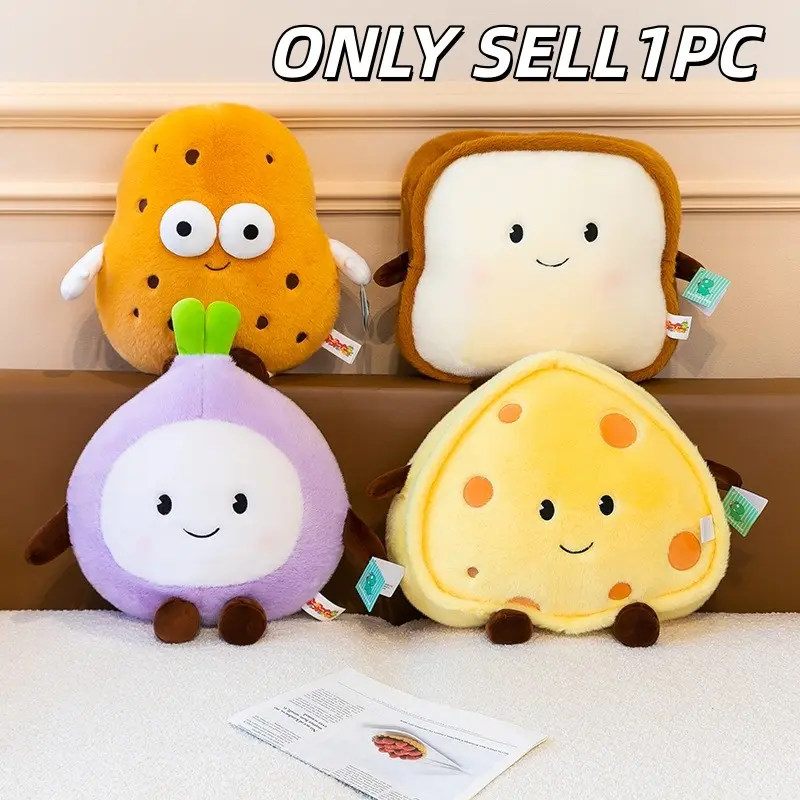 1pc Cute Creative Food Series Plush Toy, Toast Bread / Cheese / Onion / Potato Soft Stuffed Pillow, Decorative Cushion Doll, Ideal Room Decor & Gift for Kids and Girls