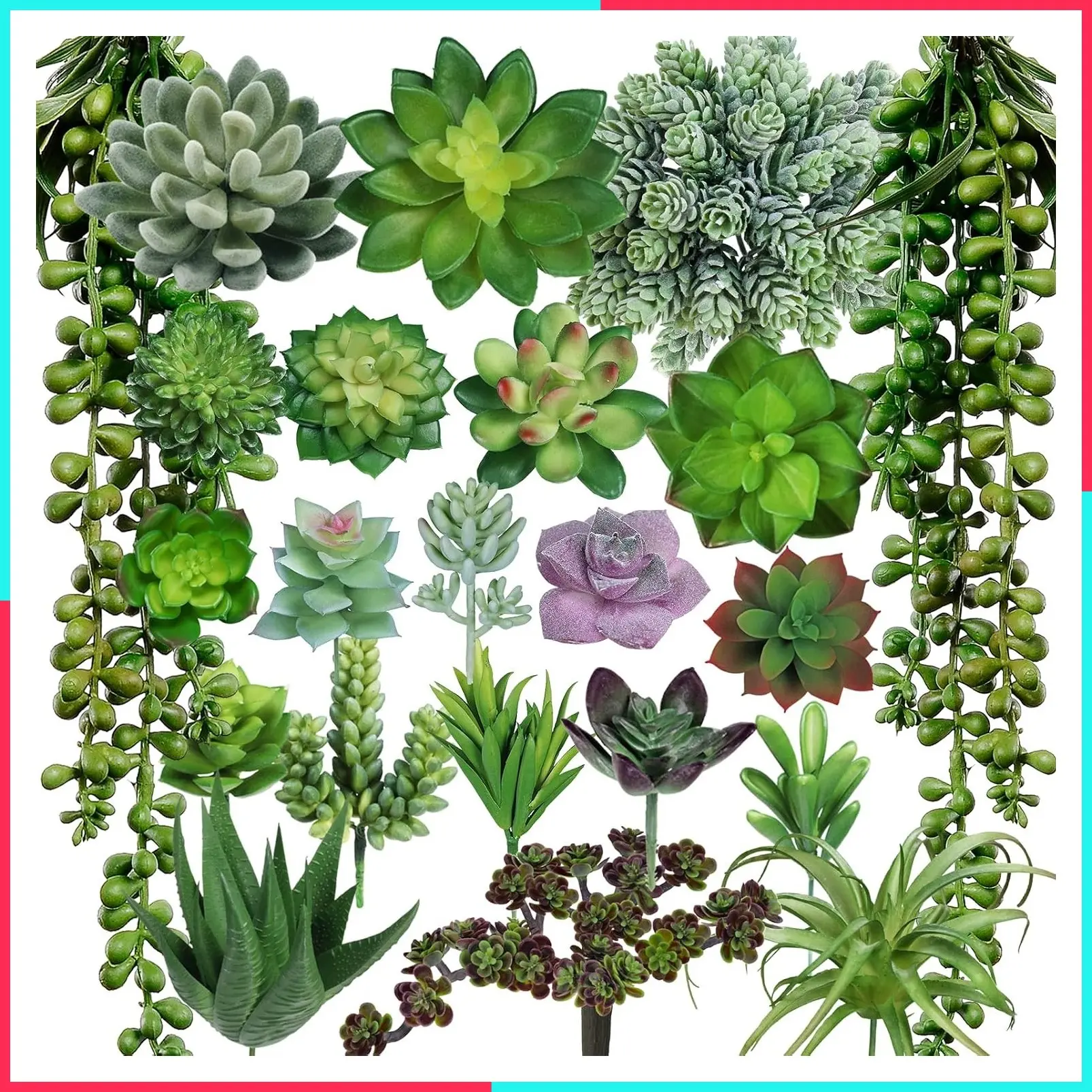 22 Pcs Bulk Artificial Succulents Unpotted - Small Aloe, String of Pearls, Cactus, Green Fake Plants for Succulent Garden Arrangement, Centerpiece, Wall, Indoor Outdoor Home Decor