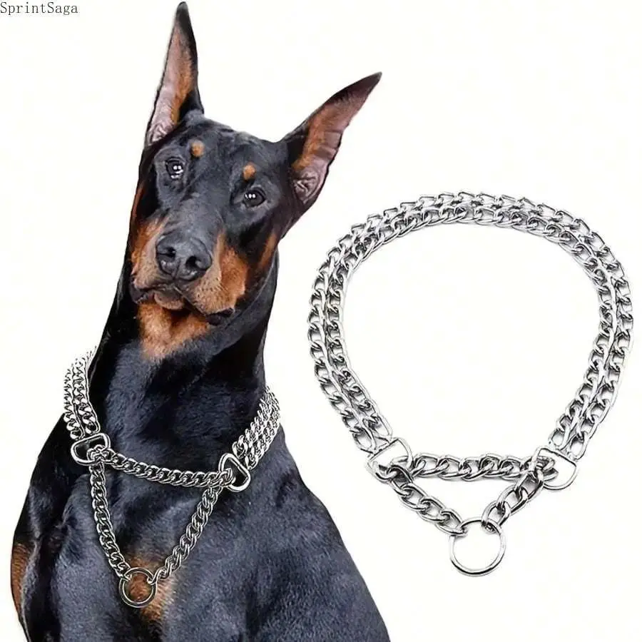 Heavy-Duty Metal Dog Slip Chain Collar, Adjustable Training Collar with Secure Lock, Obedience Control Gear Suitable for Small to Large Dogs