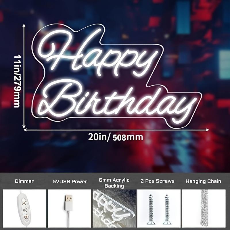 20-Inch reusable Happy Birthday neon sign with dimmable switch for birthday party backdrops, wall decorations, and birthday gifts