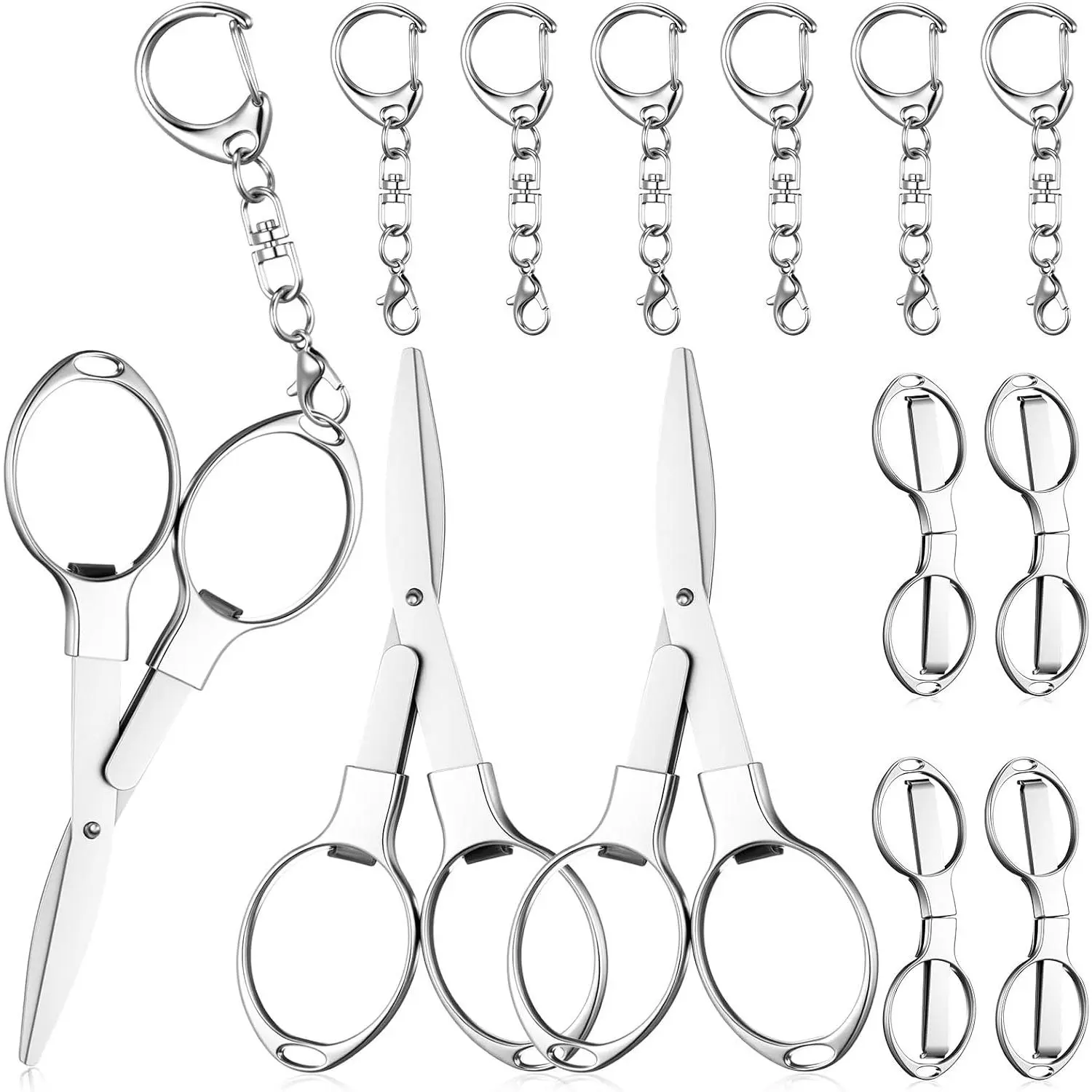 6-Count Folding Stainless Steel Folding Scissors with Keychains, Foldable Blade, Portable Access for Nurse, Travel Use, Office Cutting Supplies