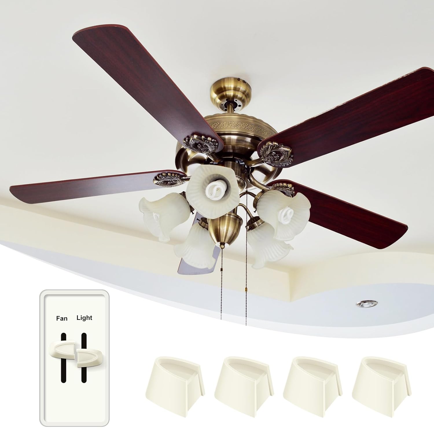 4 count Dimmer  Knob Dimmer Replacement Knob Compatible Replacement Set of Two Split for Compatible with Lutron Skylark Fan Speed & Light Control (Beige)