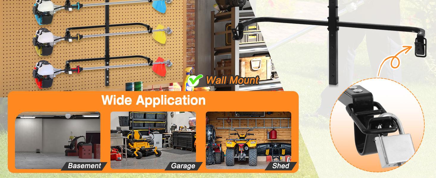 3 Place Weed Eater Rack, On Landscape Truck Trailer Trimmer Rack Holder, Open and Trailers Tool with Locks, Wall Mounted Lawn Equipment Accessories, Carbon Black