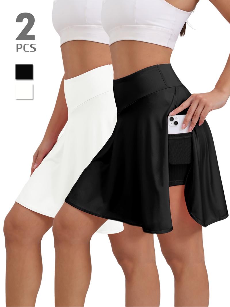 Women's Solid Color Split Thigh Pocket Sports Skort, Casual Sporty High Waist Skort for Running Tennis, Ladies Sportswear for Summer