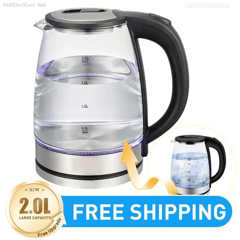 ChefCove Hub 2L Modern Round Glass Body Electric Kettle - 1500W Power Fast Boil, Blue Light, Auto Shut-Off, Boil-Dry Protection, Durable Home Use Water Boiler for Tea & Coffee, Round Kettle
