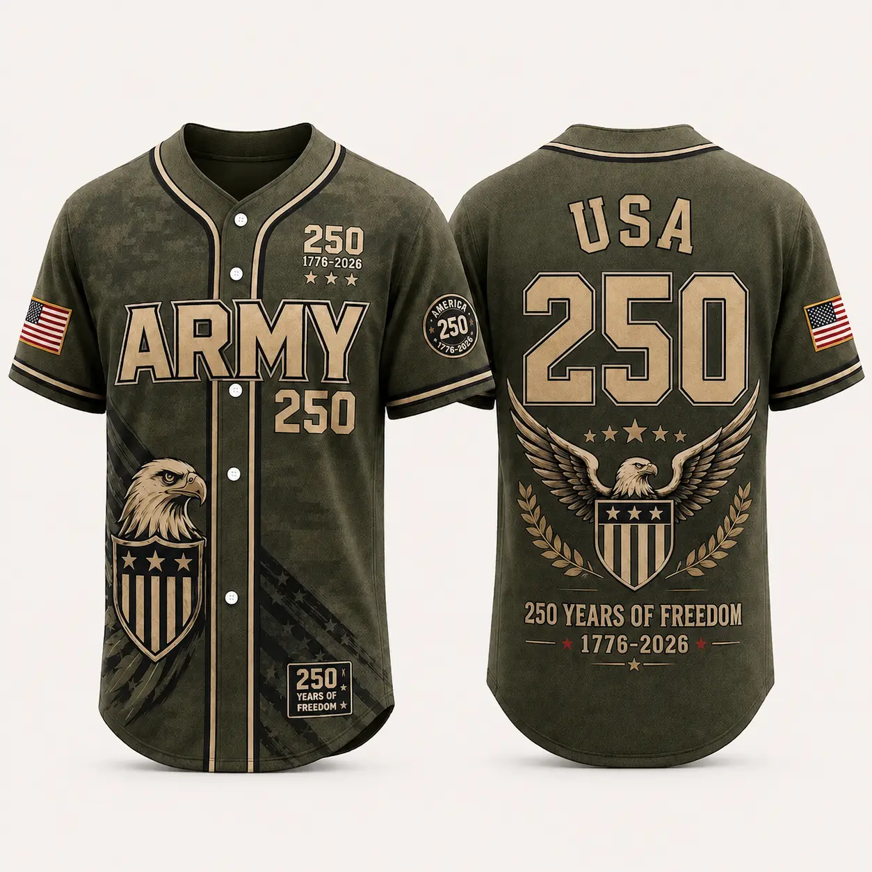 Delivered after July 4th-Army 250th Anniversary Baseball Jersey,  1776-2026 US Army Shirt, 250 Years of Freedom Military Jersey, Veterans 250th Anniversary Gifts