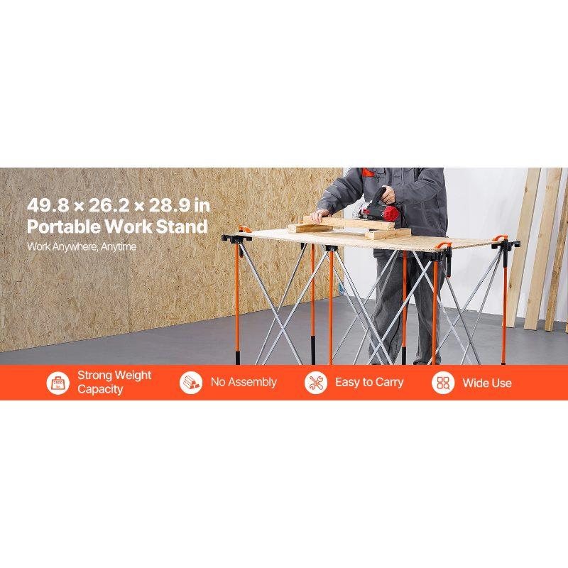 VEVOR Portable Folding Workstand, 4.15x 2.18 ft Collapsible Workbench, 2500 lbs Weight Capacity, No Assembly Foldable Work Stand with Storage Bag, Table Top NOT Included, for Garage Workshop Outdoor