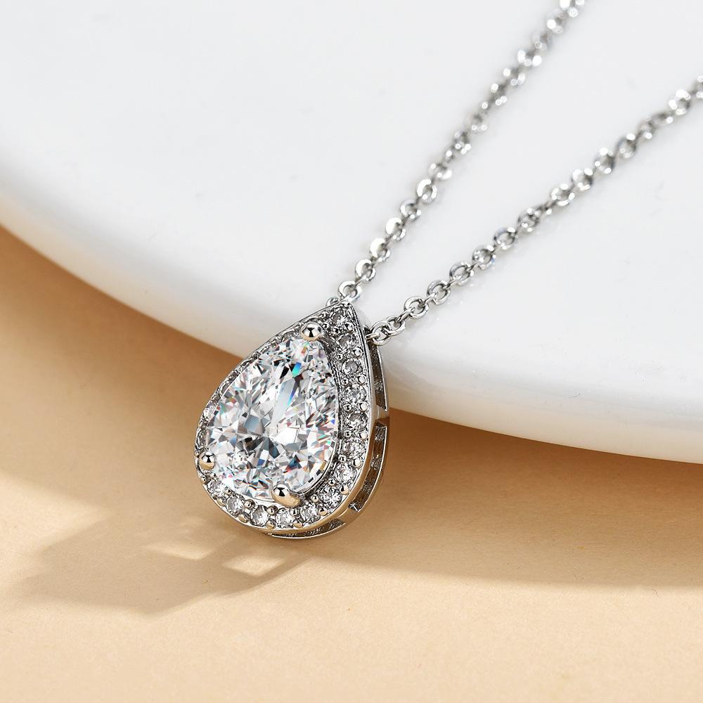Luxury Silver Waterdrop Zircon Necklace - Versatile Fan-shaped Pendant Clavicle Chain