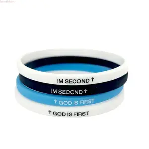 4pcs GOD IS FIRST IM SECOND Bracelets - Interchangeable Black & White Christian Silicone Bands, Mix & Match Scripture Wristbands, and Uplifting Christian Gift Set for Men Women Teens,charm bracelets