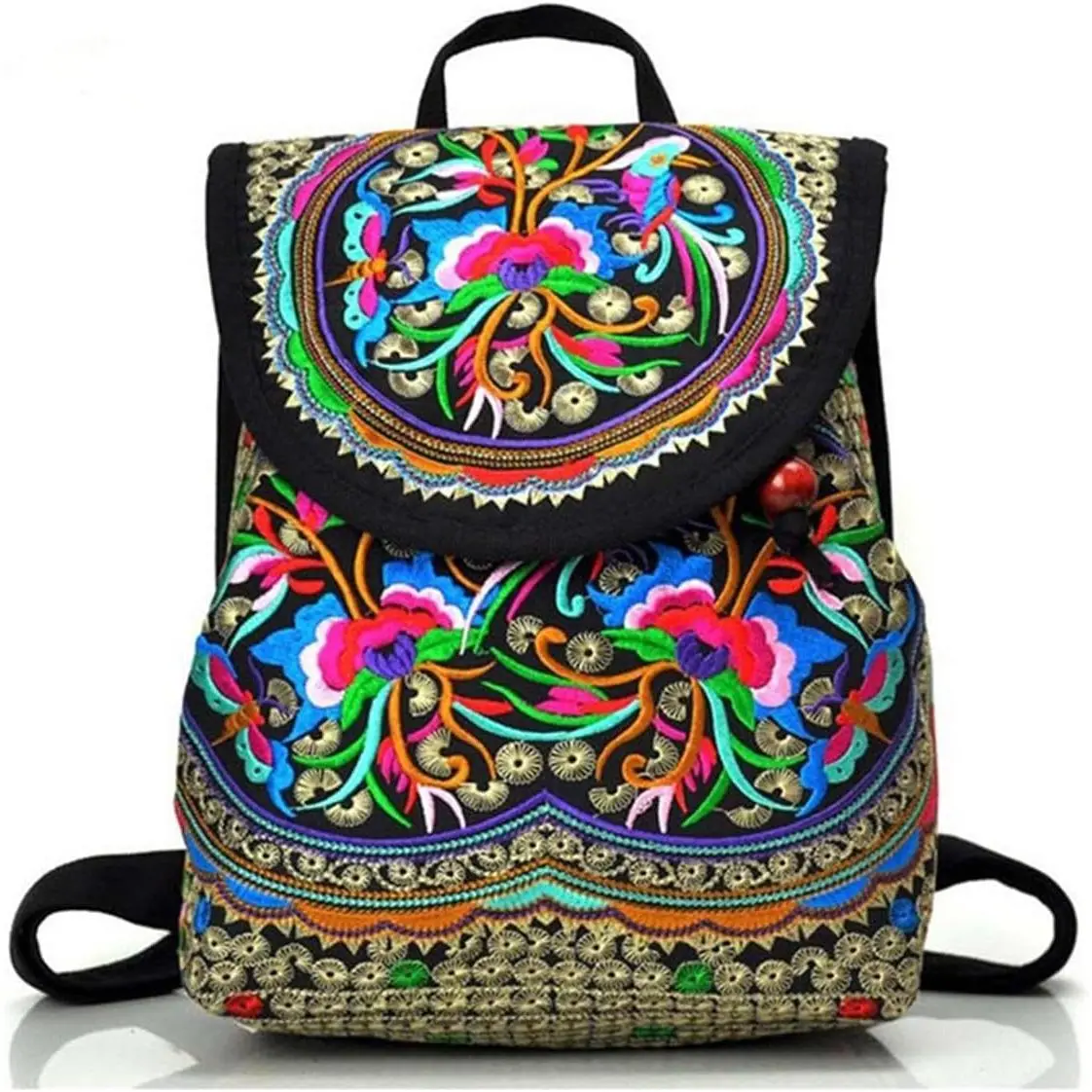 Embroidered Backpack Purse for Women, Boho Bags for Travel Daily |     Floral Embroidery Mini Back Pack Purses, Unique Hippie Bag, Vintage Lightweight Casual Canvas Backpacks