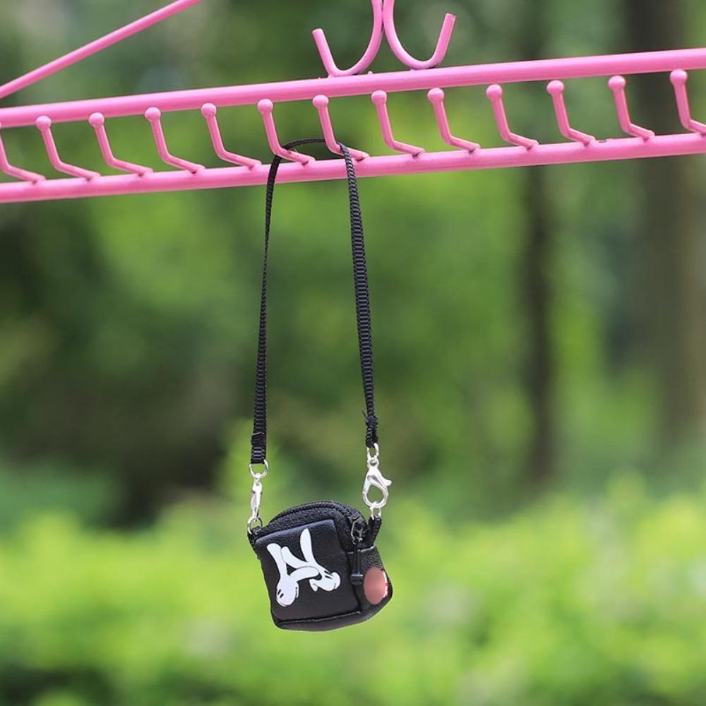 Miniature Doll PU Leather Bag DIY Mini Plush Doll Leather Handbag Purse Black 17cm Doll Bag Accessories Dolls Accessories