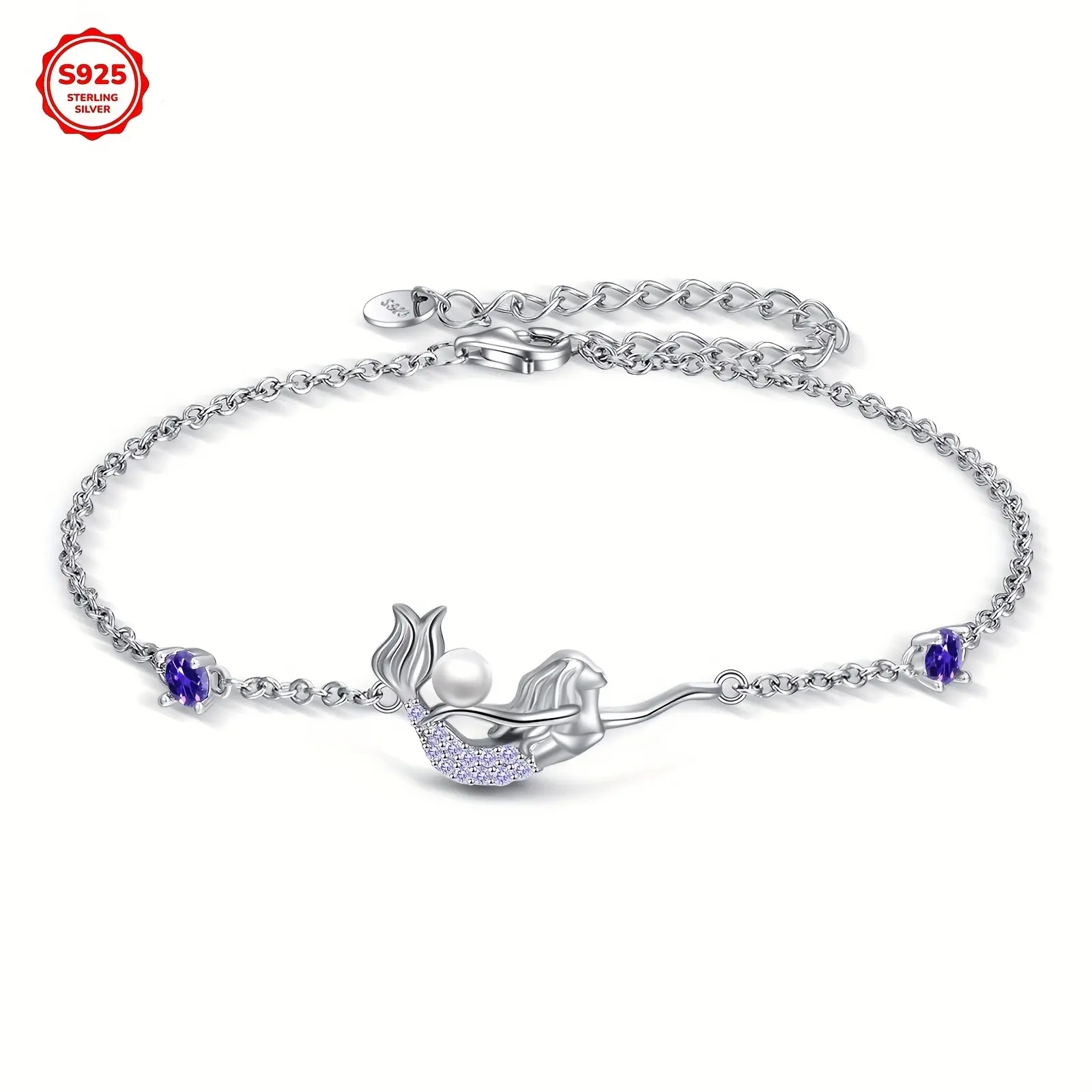 Mermaid Anklet for Women 925 Sterling Silver Mermaid Pearl Anklet Bracelet Chain Anklets Jewelry Gifts for Women
