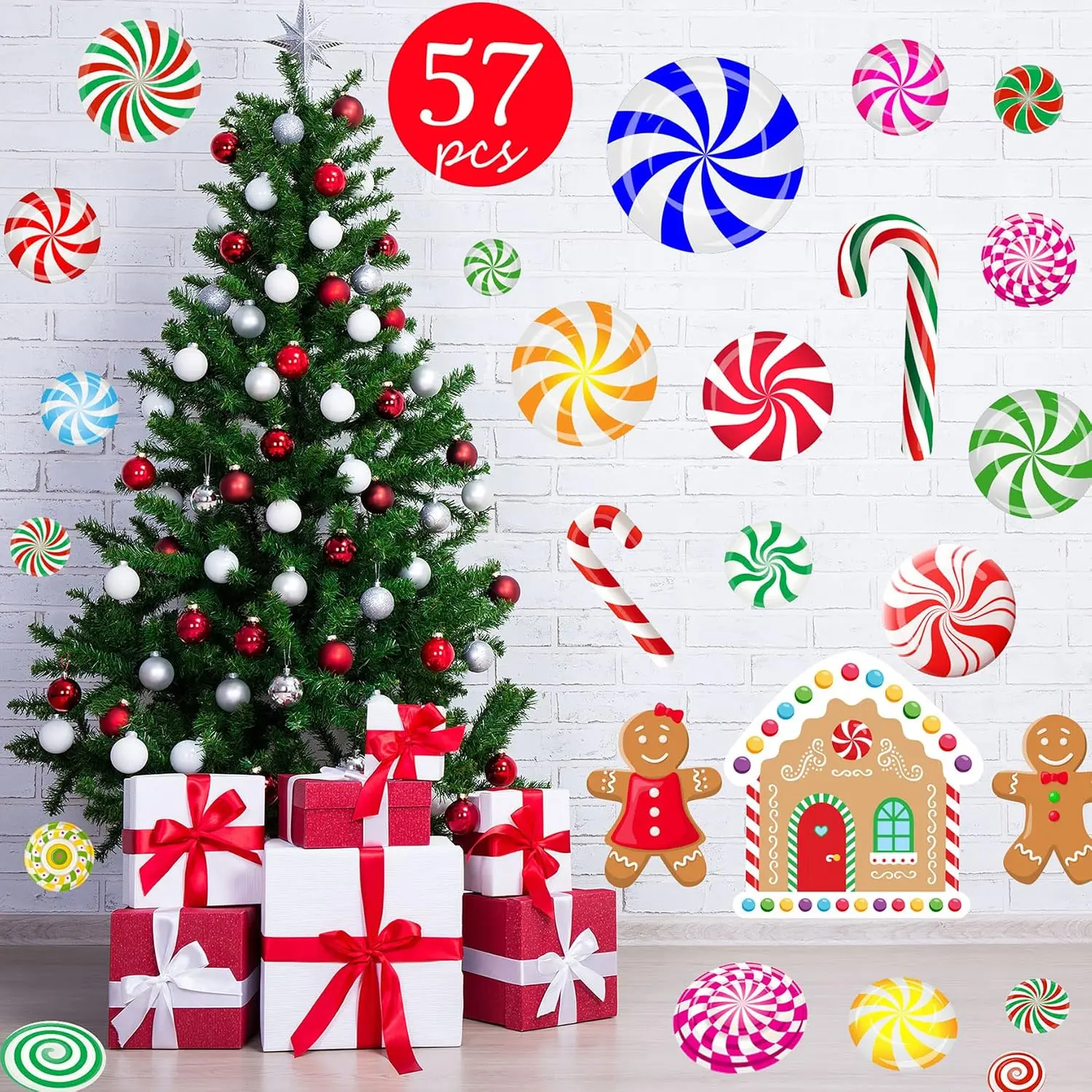 57 count Peppermint Floor  Christmas Wall Stickers  Christmas Stickers Candy Wall Stickers for Candyland Decoration
