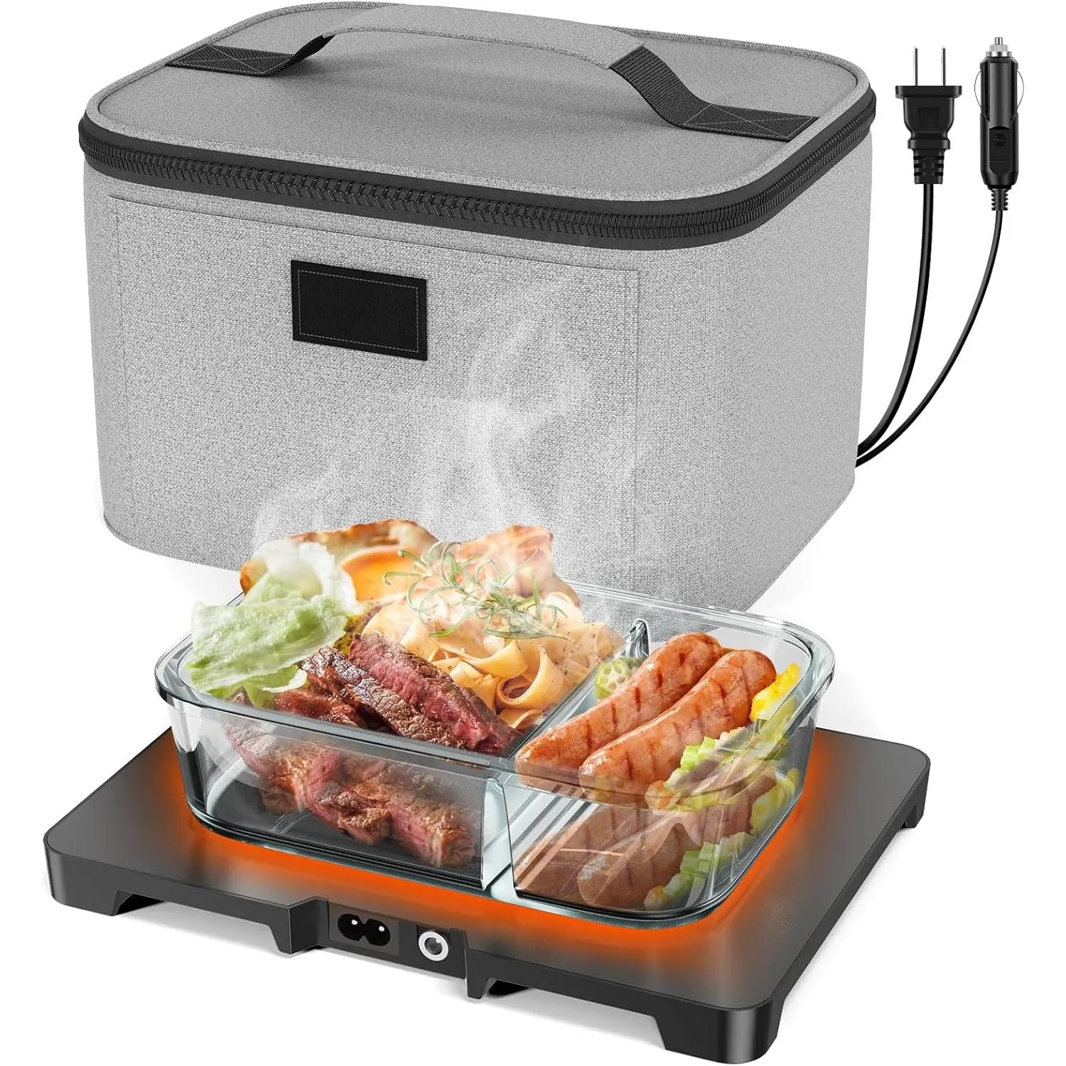 3-in-1 Electric Thermal Lunch Box Food Heater - 12V/24V/110V Portable Warmer for Car/Truck/RV, Personal Microwave Alternative for Lunch at Work, Camping, Thermal Box, Mini