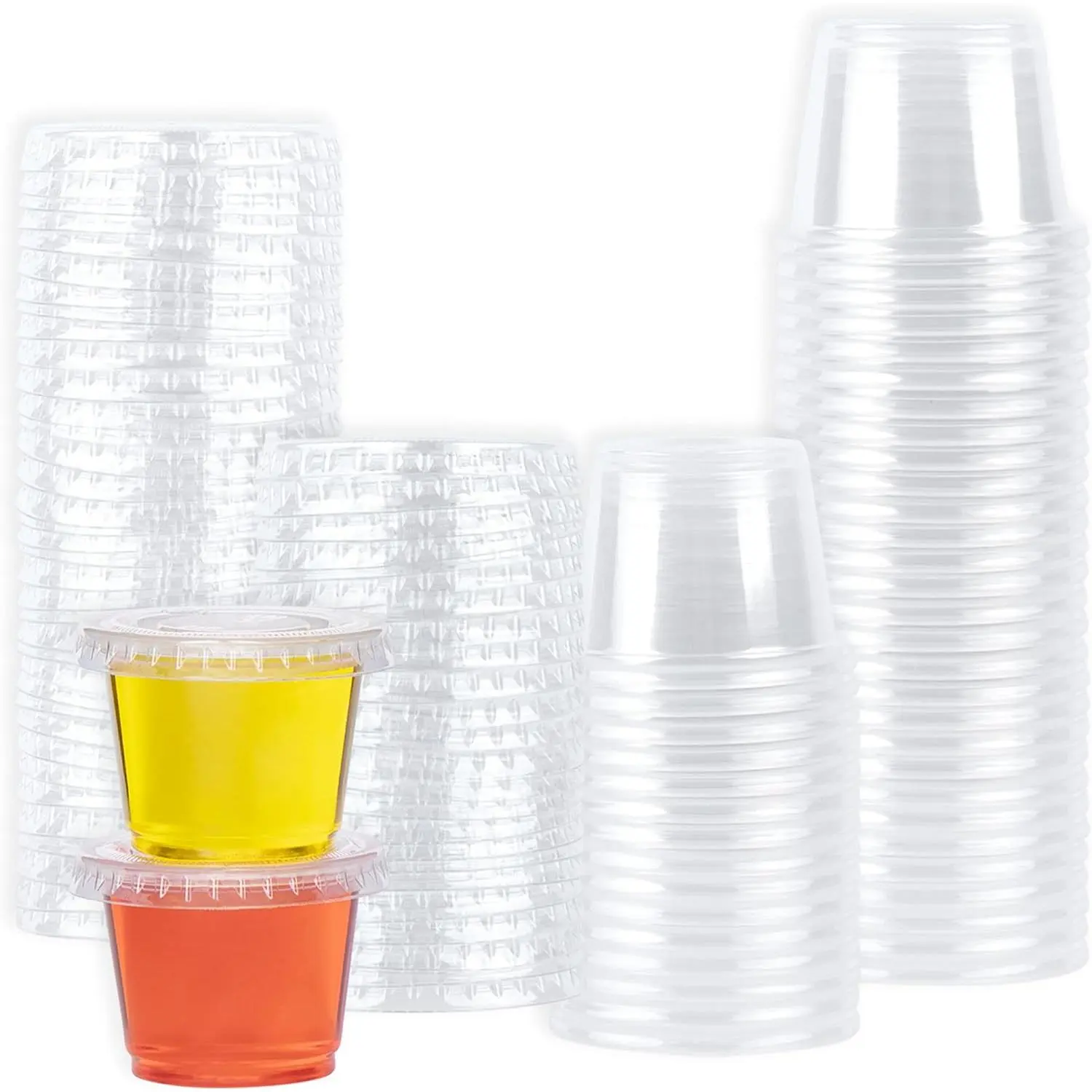 Small Plastic Containers with , 1 oz, 50 Sets | Jello Shot Cups, Disposable Portion Cups, Condiment Containers, Souffle Cups for Sauce and Dressing