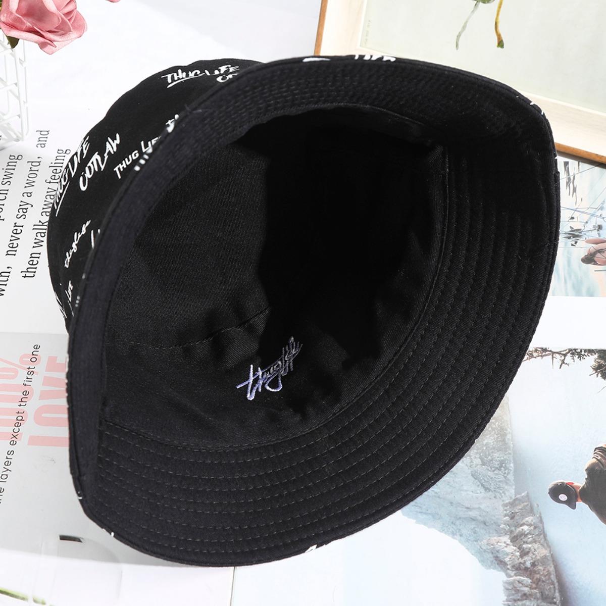 AWAYTR Unisex Double-Sided Fisherman Hat Summer General Sun Hat Trendy Letter Printing Wide Basin Hat Hip Hop Bucket Hat Outdoor