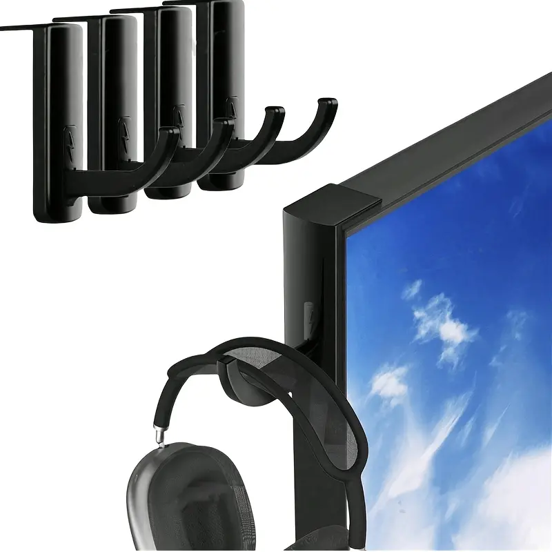 1pc Monitor Hook Headphone Holder, Monitor Stand with Adhesive Hooks, Black and White, No Power Required, Utility Hooks