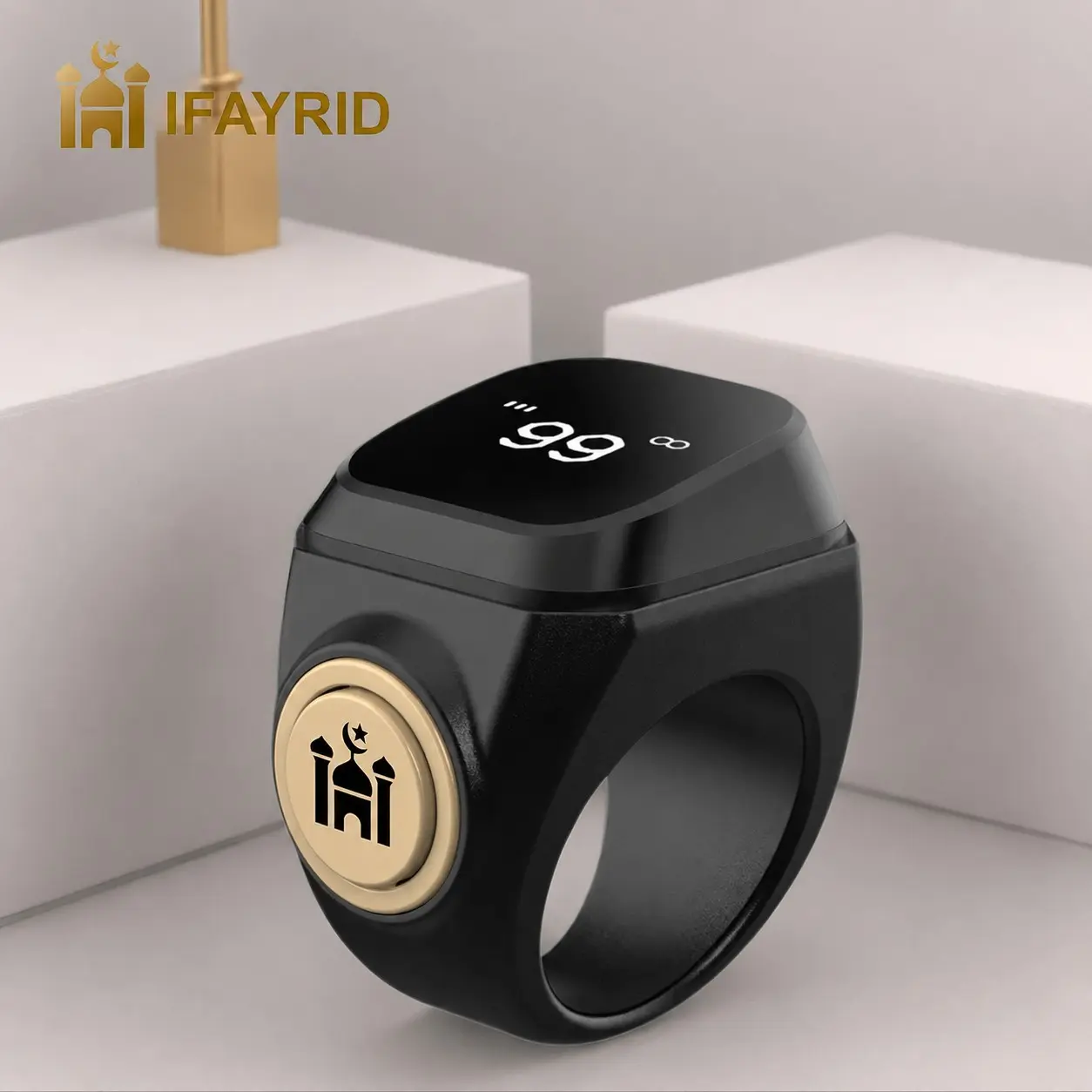 Digital Prayer Ring with APP, Smart Dhikr Counter, Waterproof, Classic Islamic Men's Ring, Daily Worship Reminder, Everyday Ring