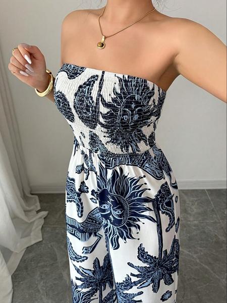 Women's All Over Print Jumpsuit, Elegant Fashion Casual Jumpsuit for Daily Outdoor Wear, Women's Jumpsuits for Summer