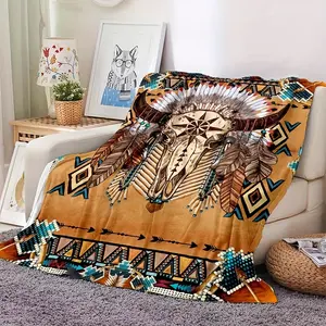 Gothic Sheep Head Totem Printed Blanket Premium Soft Flannel Fleece Warm Throw Cozy Lightweight Nap Blankets for Couch Bed Sofa RV Camping Car Home Office Air Conditioning Travel Cool Aesthetic Room Decor Gift Ideas