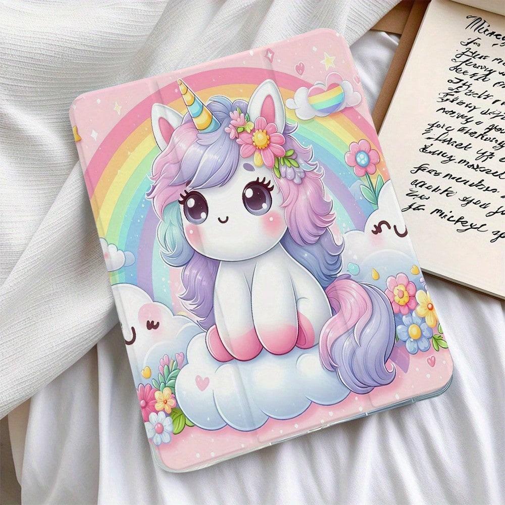 Cute Unicorn iPad Case Soft Edge, Built-in Stylus Slot, Adjustable Stand, Auto Sleep/Wake, Lightweight Durable, Back to School & Valentine Gift, Unisex, for iPad 10/11th Gen/A16/Air/Pro/Galaxy Tab S9 FE+ Series