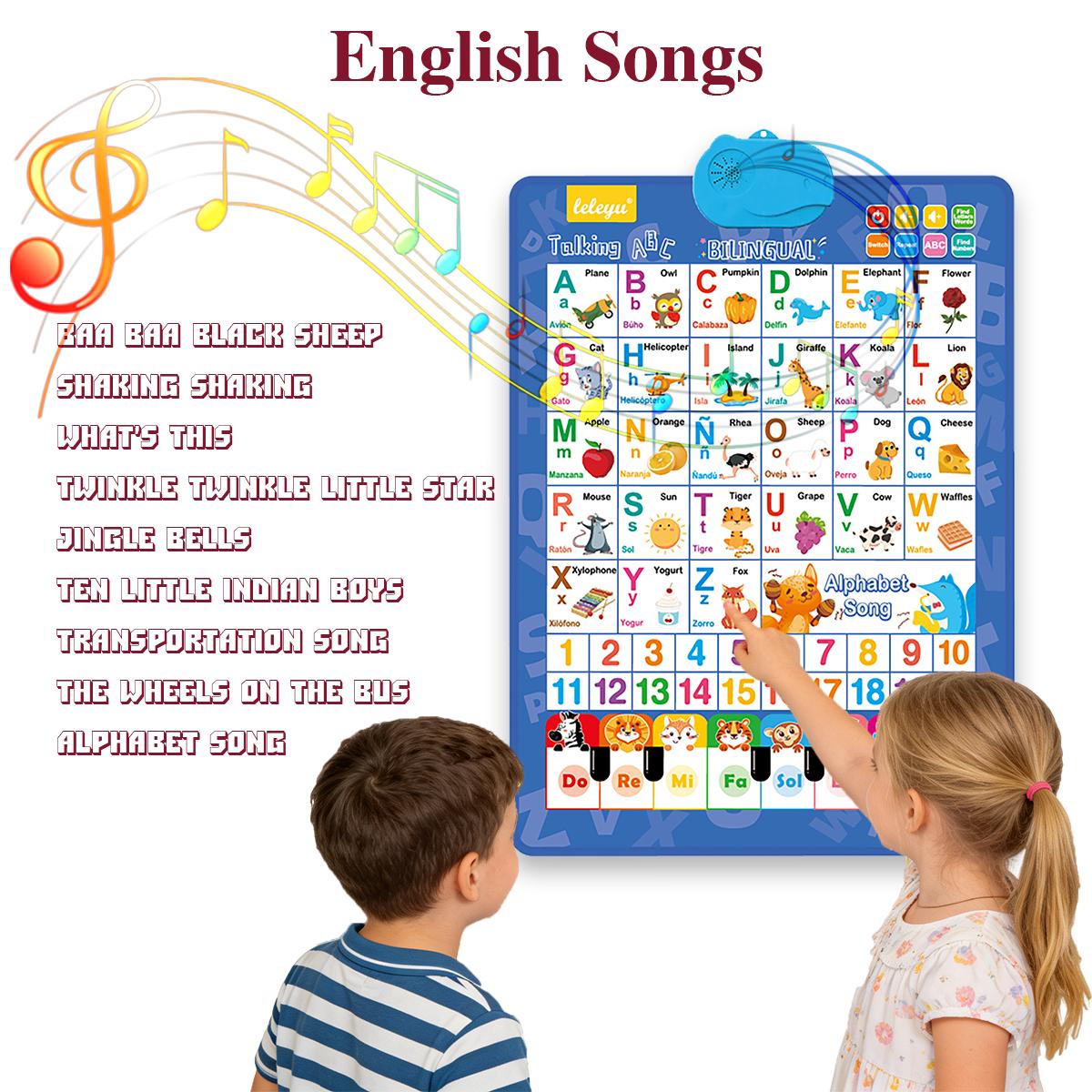 Spanish English Bilingual Audio Early Education Wall Chart Finger Piano Cognitive Pure English Sound Early Education Wall Chart Educational Toys Point Reading Book Educational Equipment Early Education Companion Reading Machine