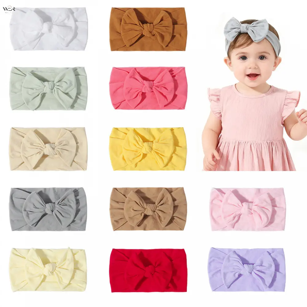 Ultra Soft Knotted Bow Baby Headband - 16cm*9cm, 10.8g Each, 12 Muted Solid Colors, All Seasons, Safe Materials, Stretchy Elastic Newborn Hair Accessory for Daily Wear & Photo Shoots