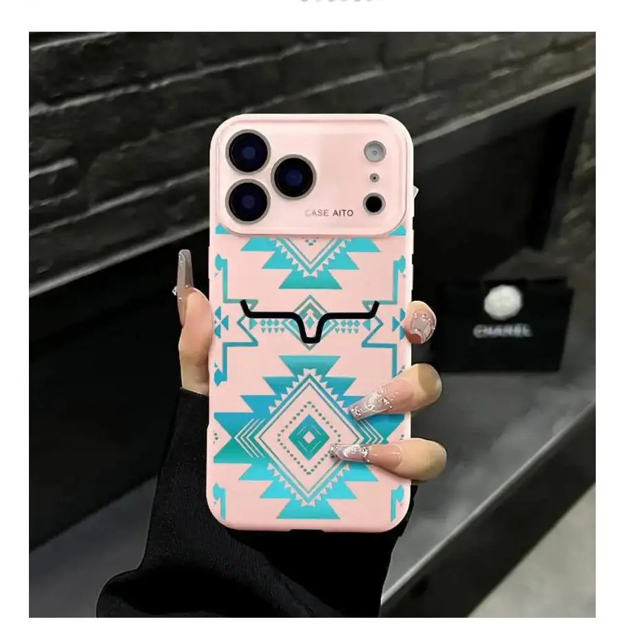 Western Aztec Geometric Bull Head Pattern Phone Case by CasePop
